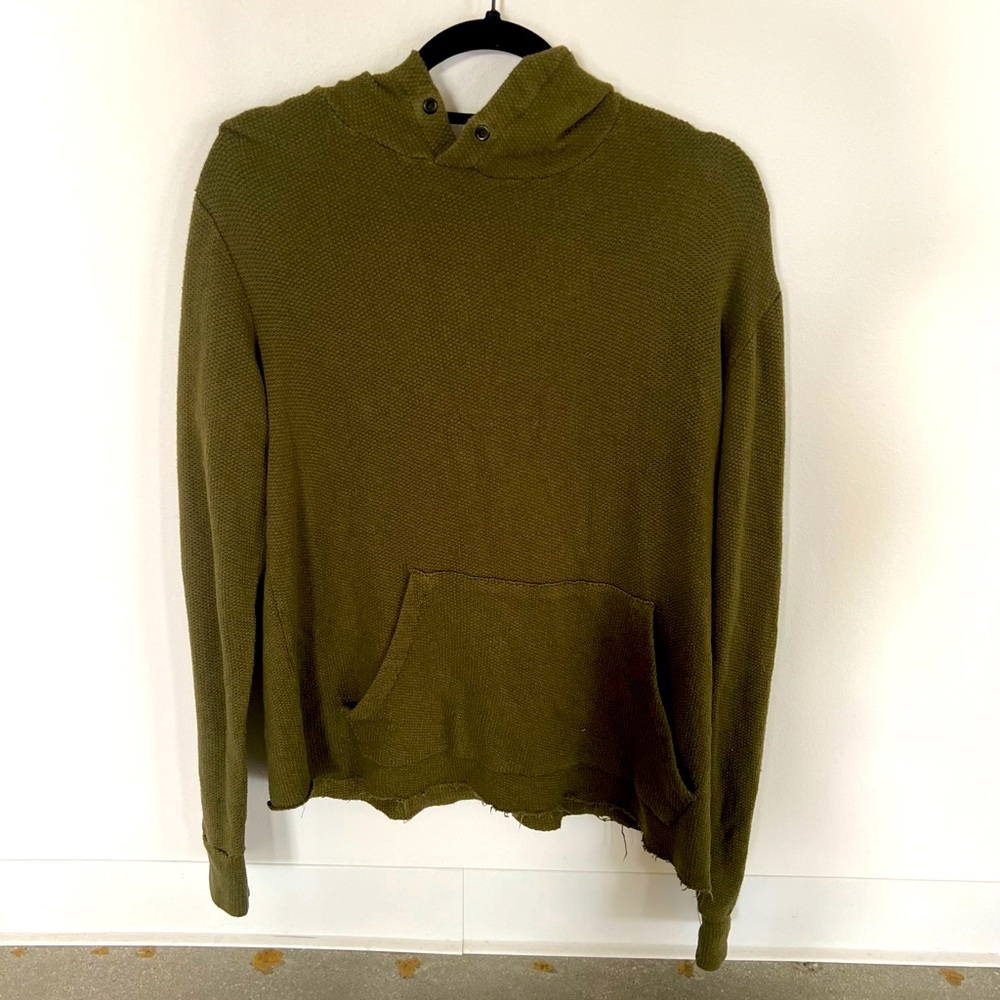 *SHADOW HILL WOMEN’S RIBBED KNIT LONG SLEEVE HOODIE, SIZE SMALL, OLIVE GREEN
